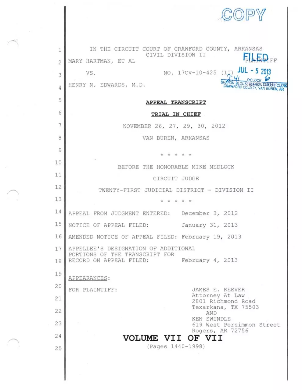 Page 1 of 109, Volume VII of VII