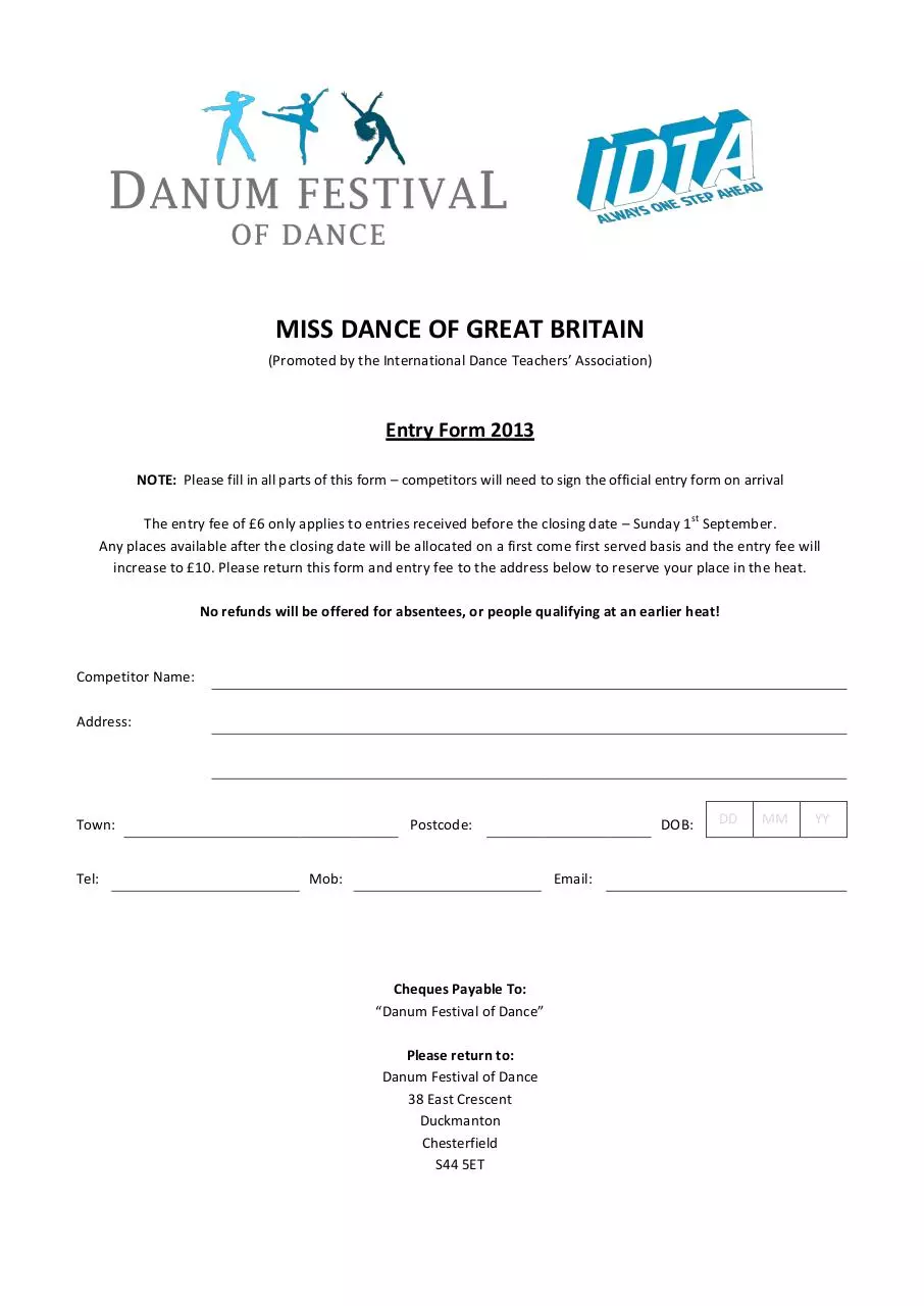 Page 1 of 1, 5. Miss Dance Form