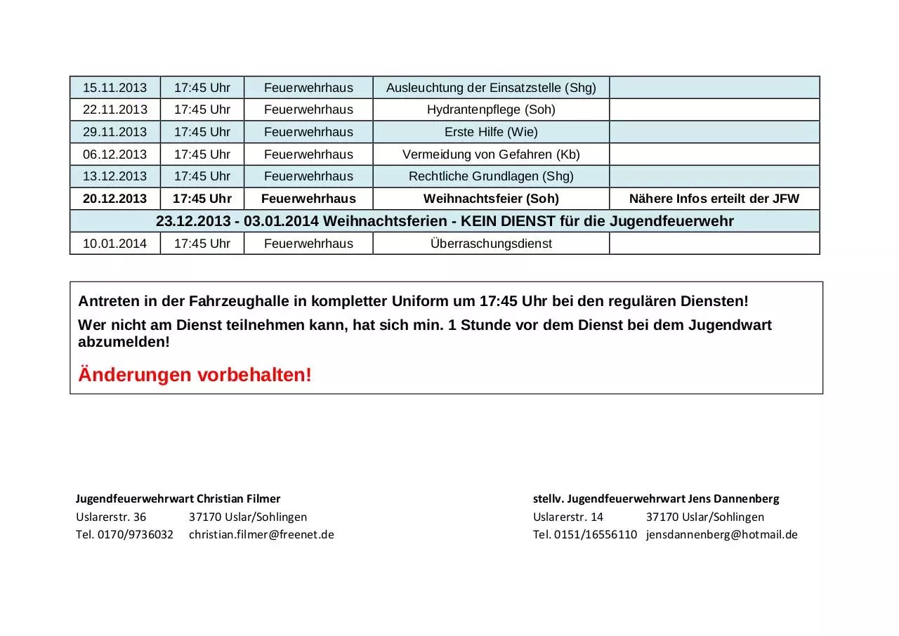 Page 2 of 2, Dienstplan 2 2013