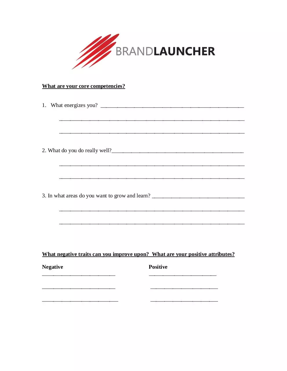Page 1 of 1, Brand Launcher Core Competencies