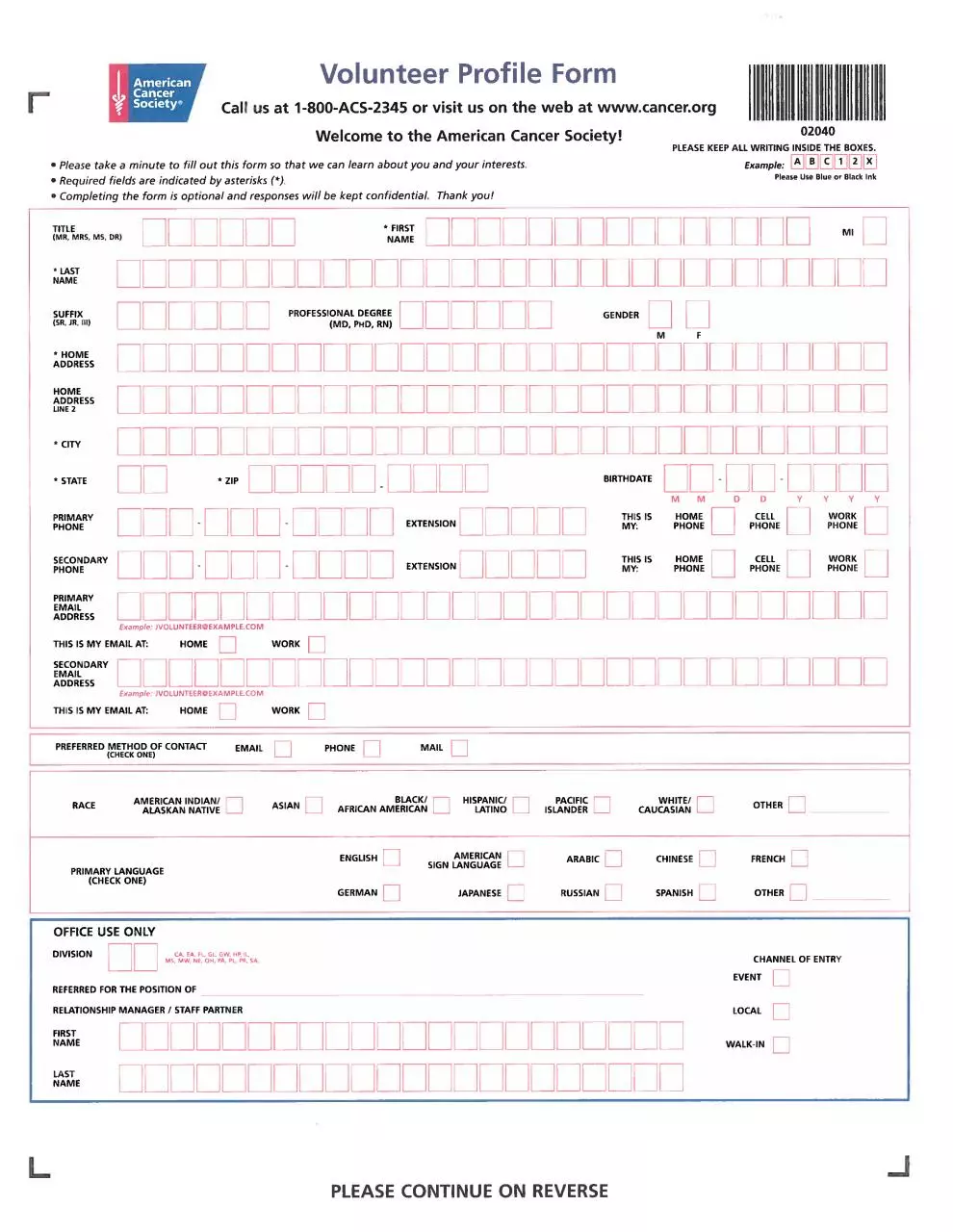 Page 1 of 1, Volunteer Profile Form email 1