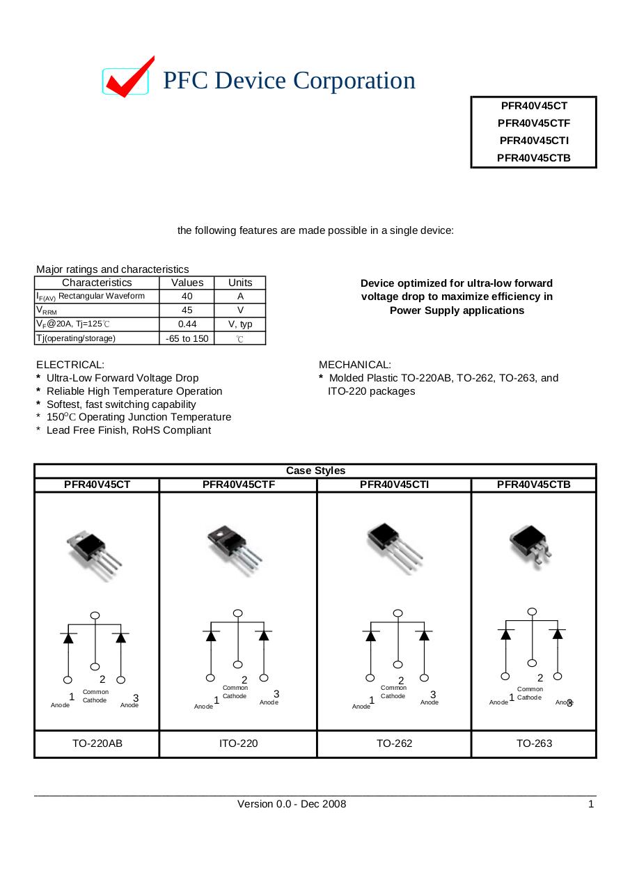 Document preview pfc_PFR40V45CT.pdf - page 1/3