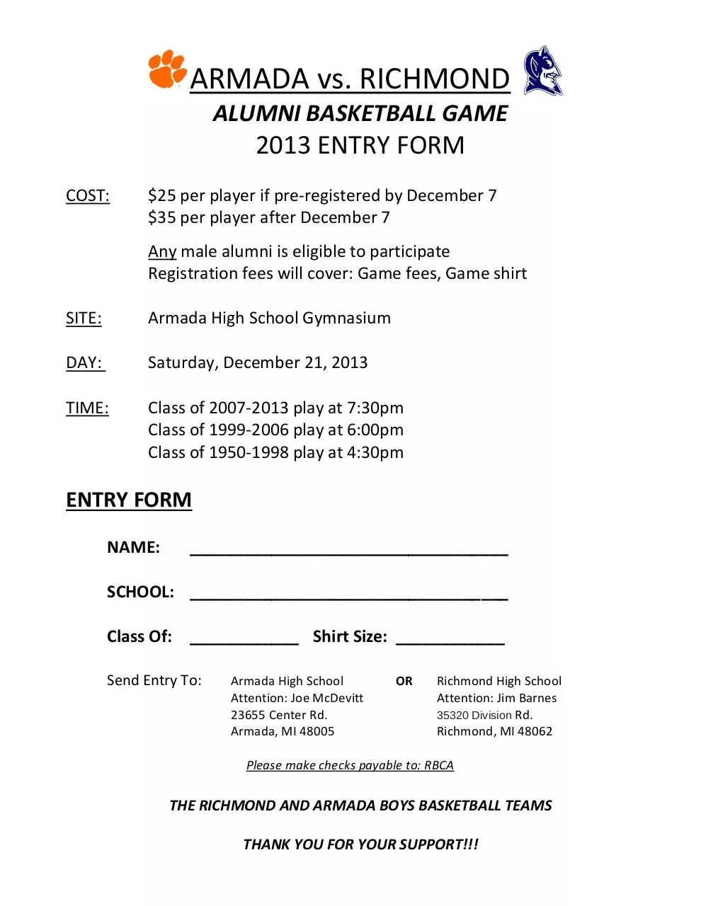 Page 1 of 1, ALUMNI ENTRY FORM 2013