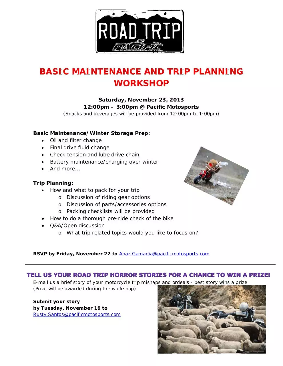 Page 1 of 1, BASIC MAINTENANCE AND TRIP PLANNING WORKSHOP FLYER