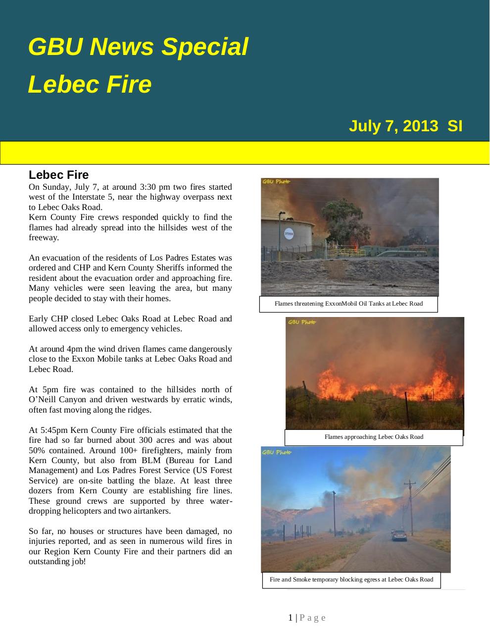 Document preview GBU Mountain News S1 on Lebec Fire - July 7, 2013.pdf - page 1/4