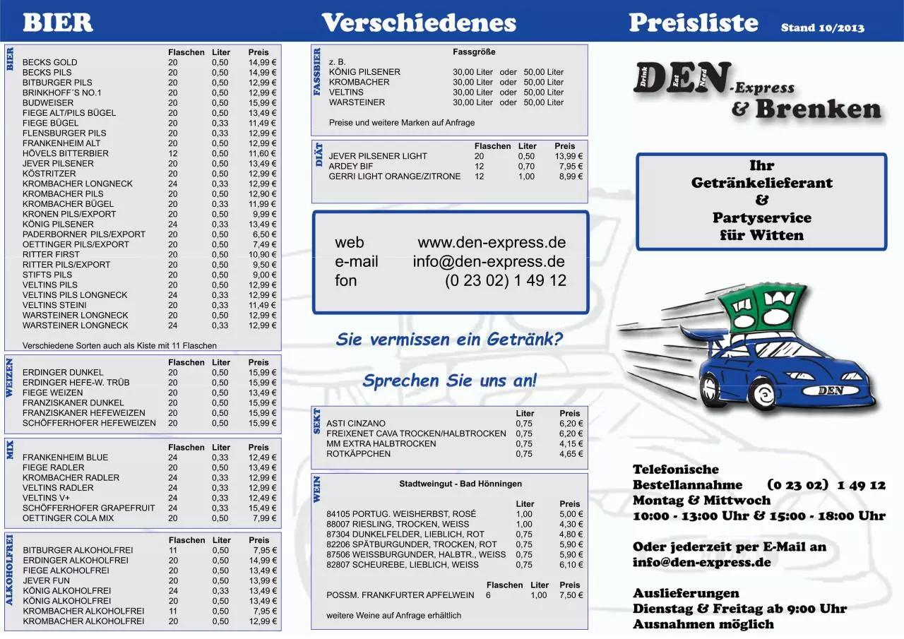 Page 1 of 2, Preisliste DEN Express Stand November 2013
