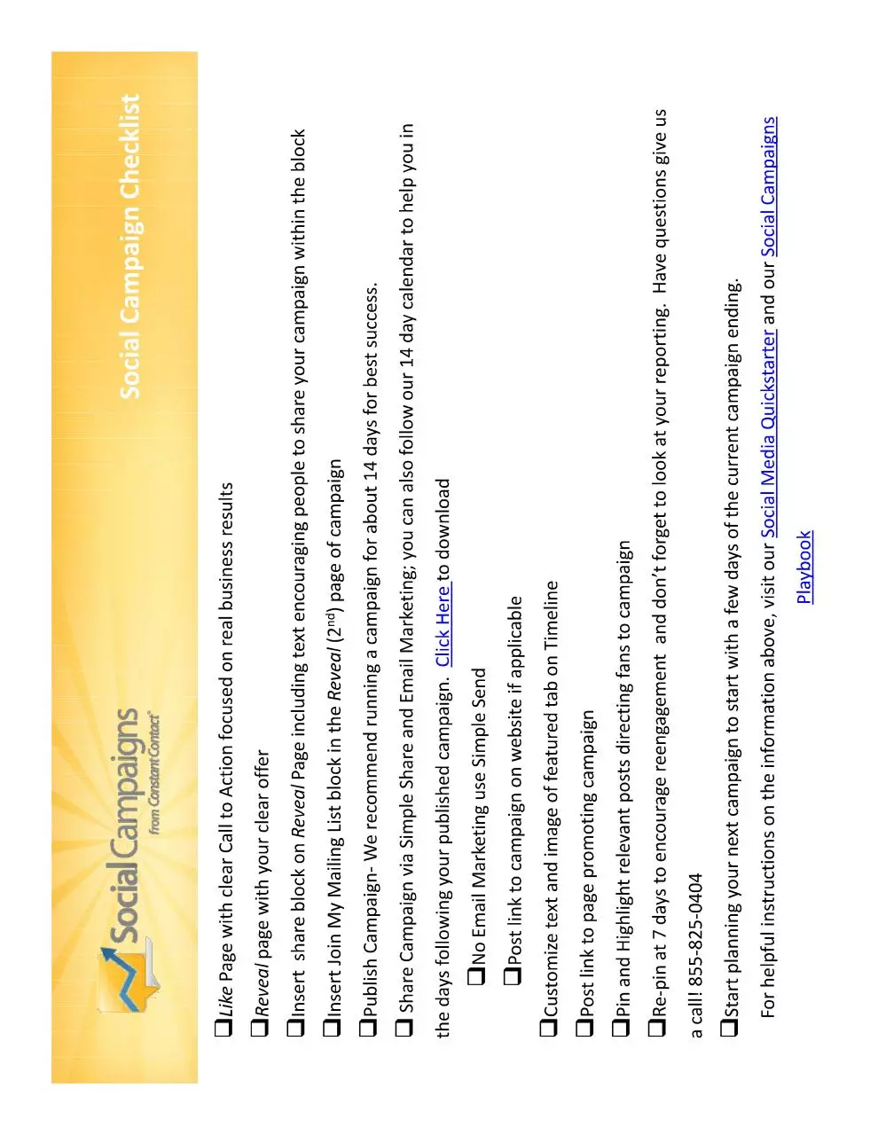 Page 1 of 1, Social Campaigns Checklist