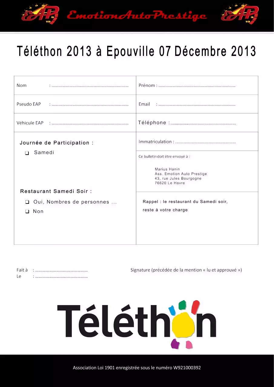 Page 1 of 1, Inscription Téléthon