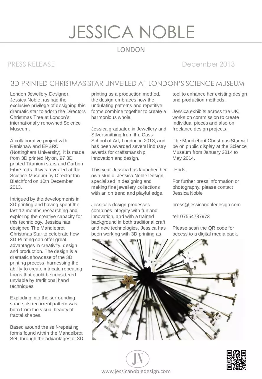Document preview - Jessica Noble Press Release, Science Museum 3DP Star, Dec 13.pdf - Page 1/1