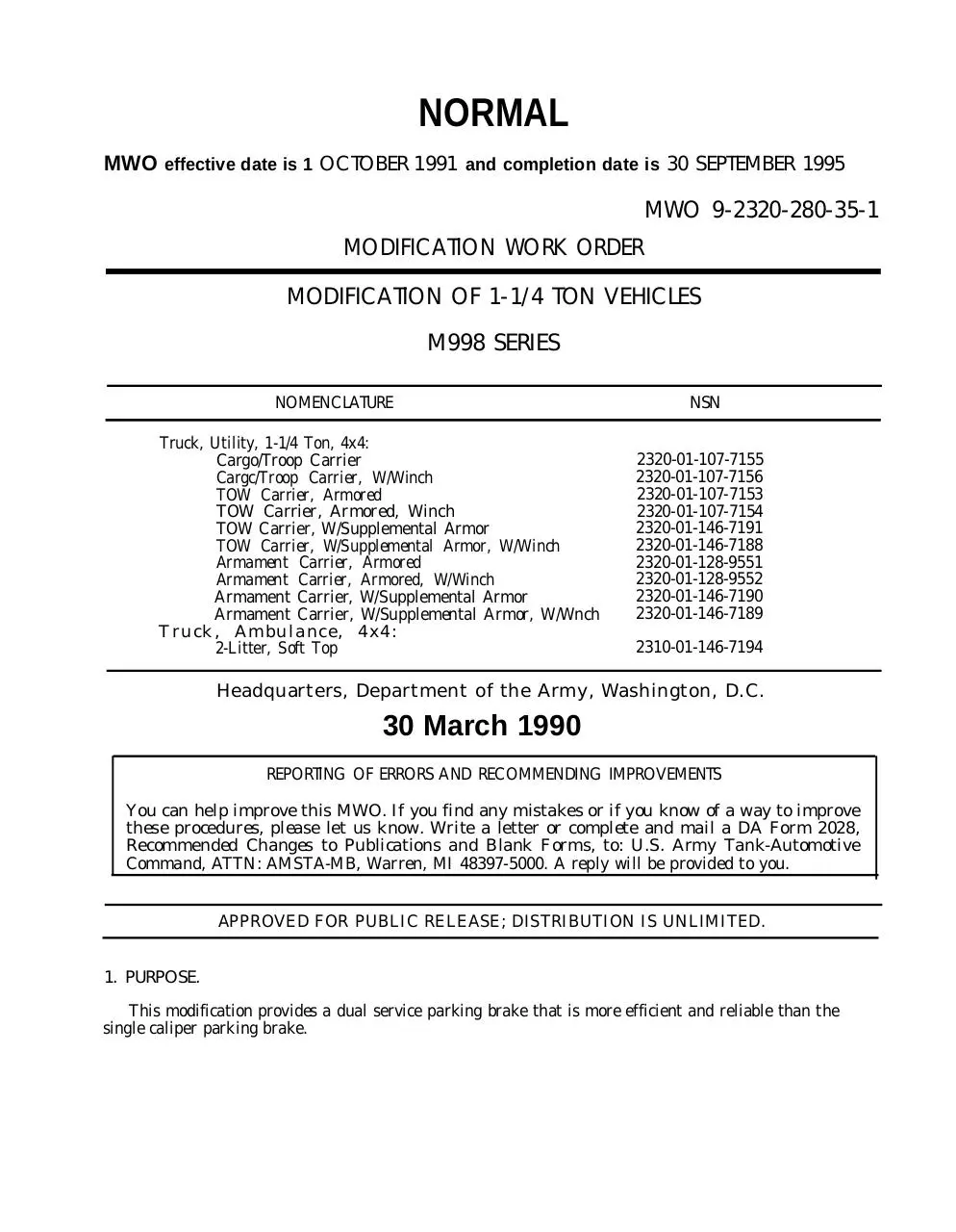 Page 1 of 20, MWO brake retrofit