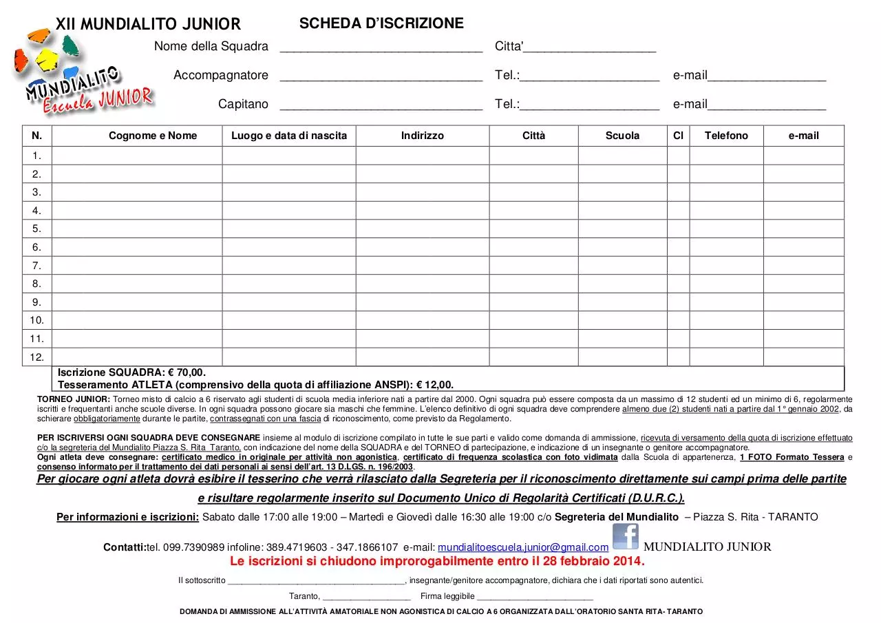 Document preview - Modulo Iscrizione XII ESCUELA_JUNIOR 2014.pdf - Page 1/1