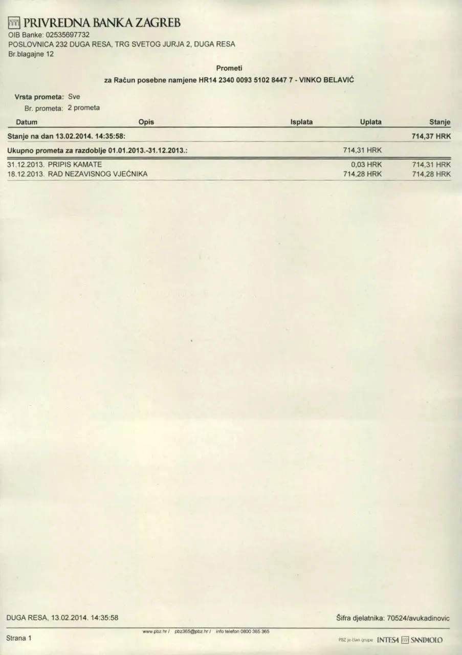 Page 1 of 1, Vinko Belavic