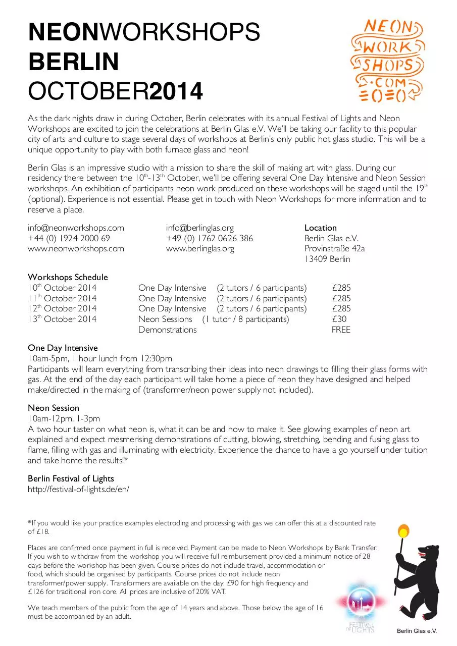 Page 1 of 1, Mobile Neon Workshops Berlin advert