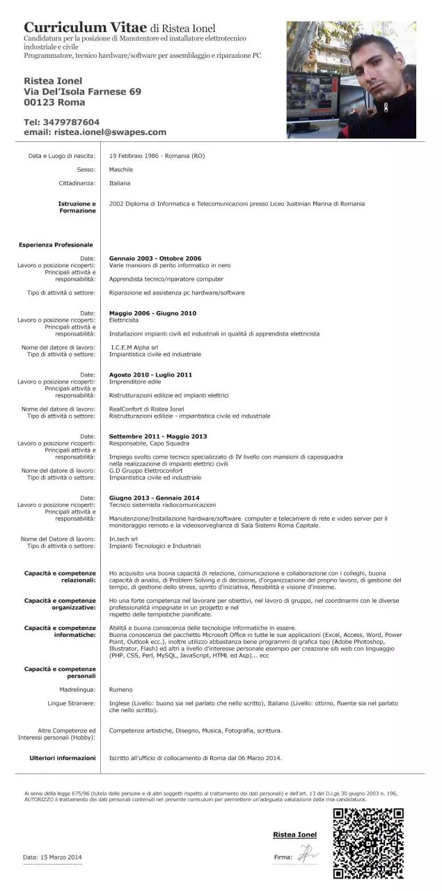 Page 1 of 1, curriculum vitae ristea ionel