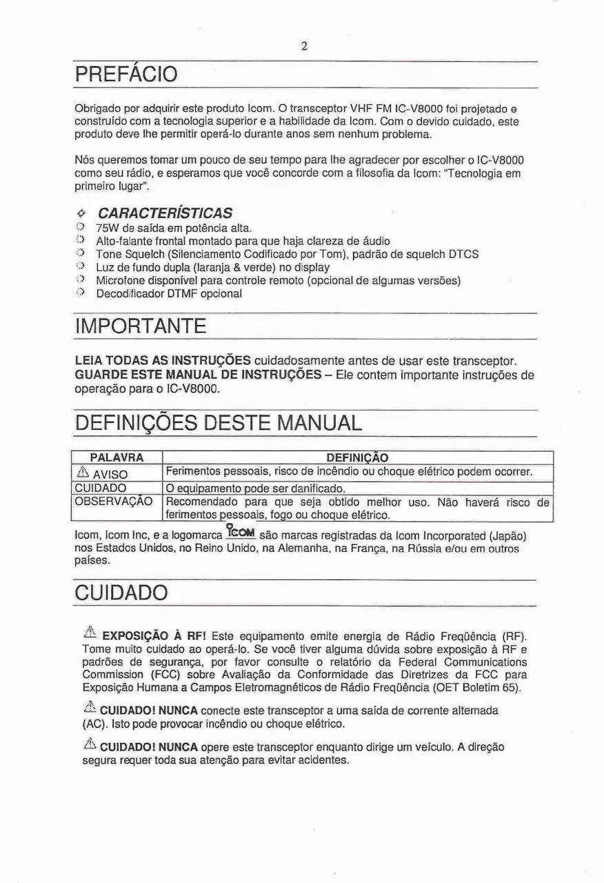 Page 2 of 83, ic v8000manualportugues