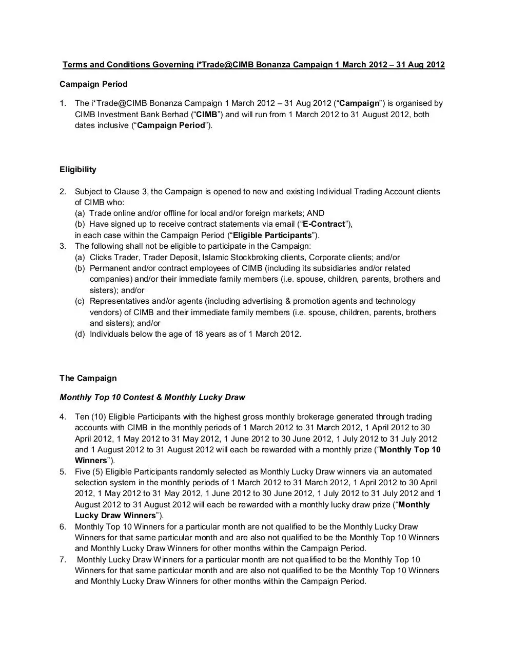 Page 1 of 6, Bonanza Campaign T&C Final, 29 Feb 2012