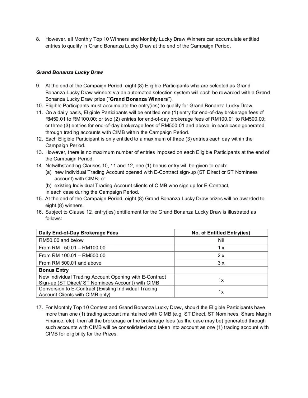 Page 2 of 6, Bonanza Campaign T&C Final, 29 Feb 2012