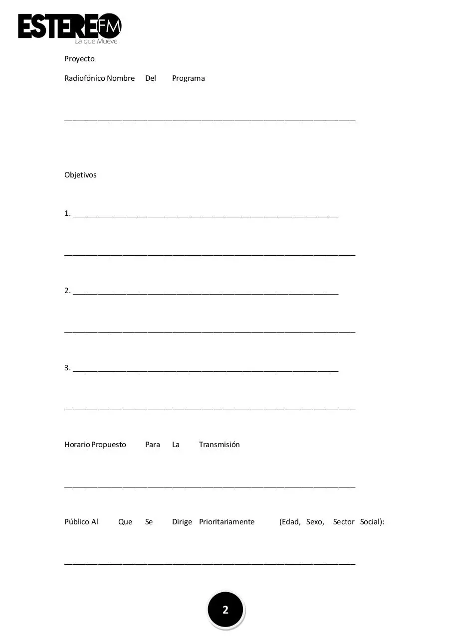 Page 2 of 5, Solicitud de Proyecto Estereo FM