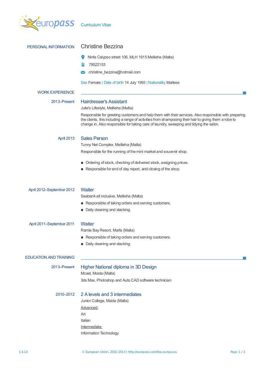 Document preview Europass-CV-20140401-Bezzina-EN.pdf - page 1/3