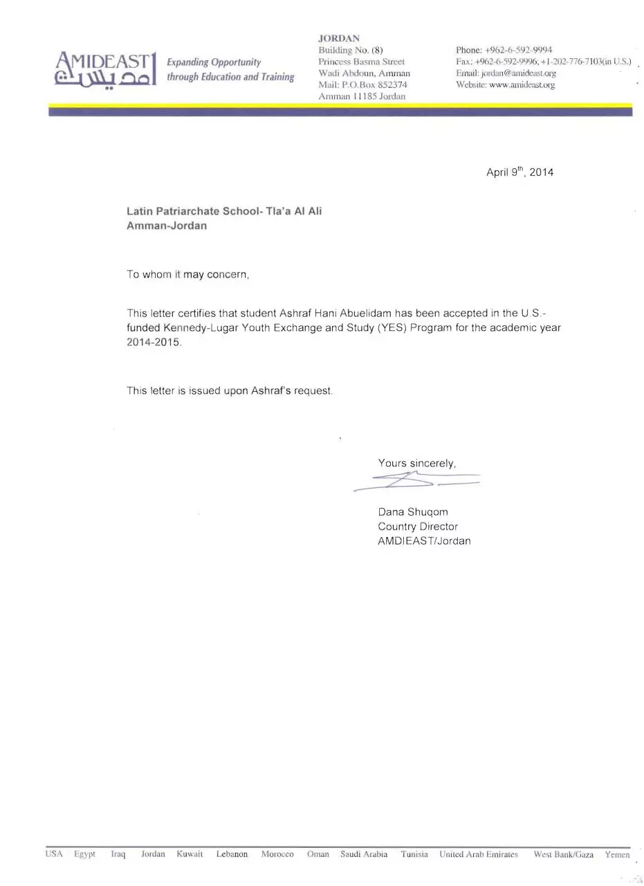 Page 1 of 1, Ashraf acceptance letter