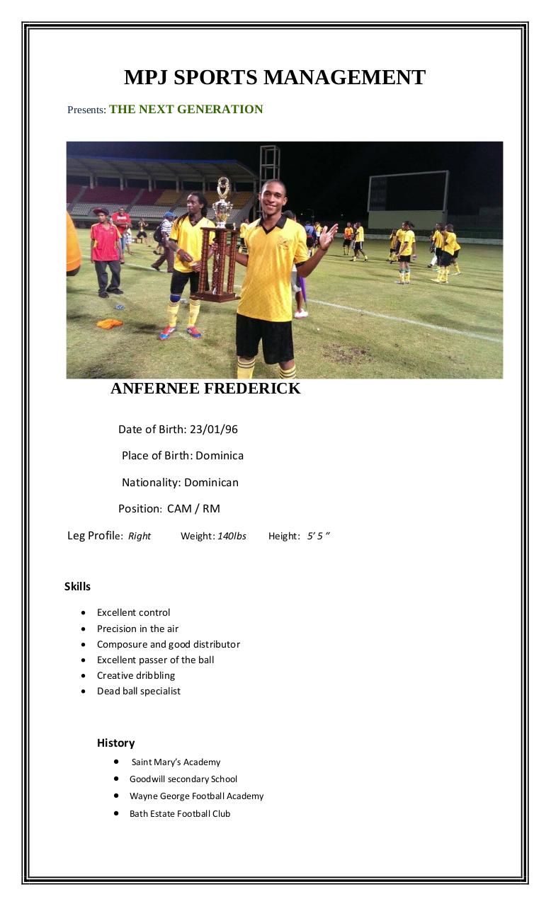 Document preview ANFERNEE FREDERICK profile.pdf - page 1/2