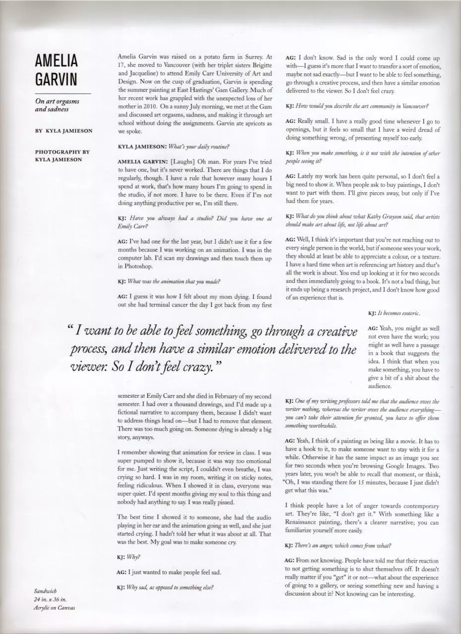 Page 1 of 1, Amelia Garvin interview Sad Magazine