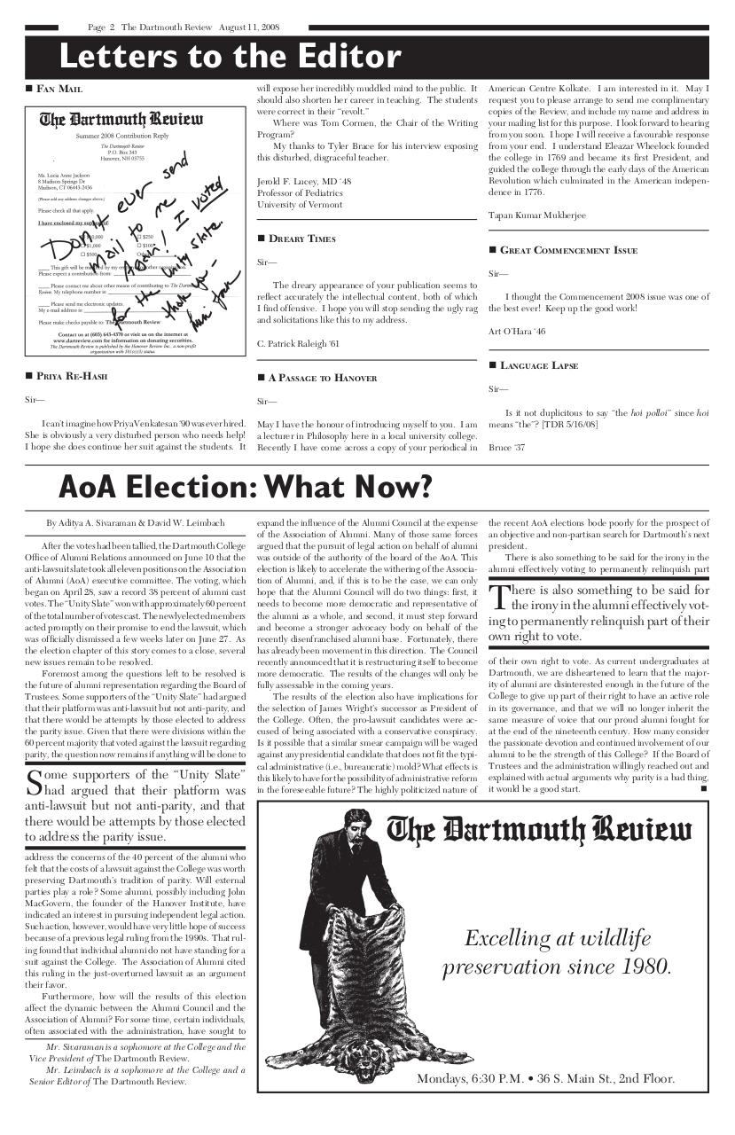 The Dartmouth Review 8.11.2008 Volume 28, Issue 14.pdf - page 2/16