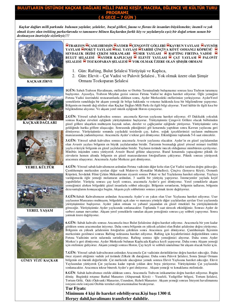 Document preview Kackar DaÄŸlarÄ± Milli ParkÄ± ve Ayder Turu.pdf - page 1/2