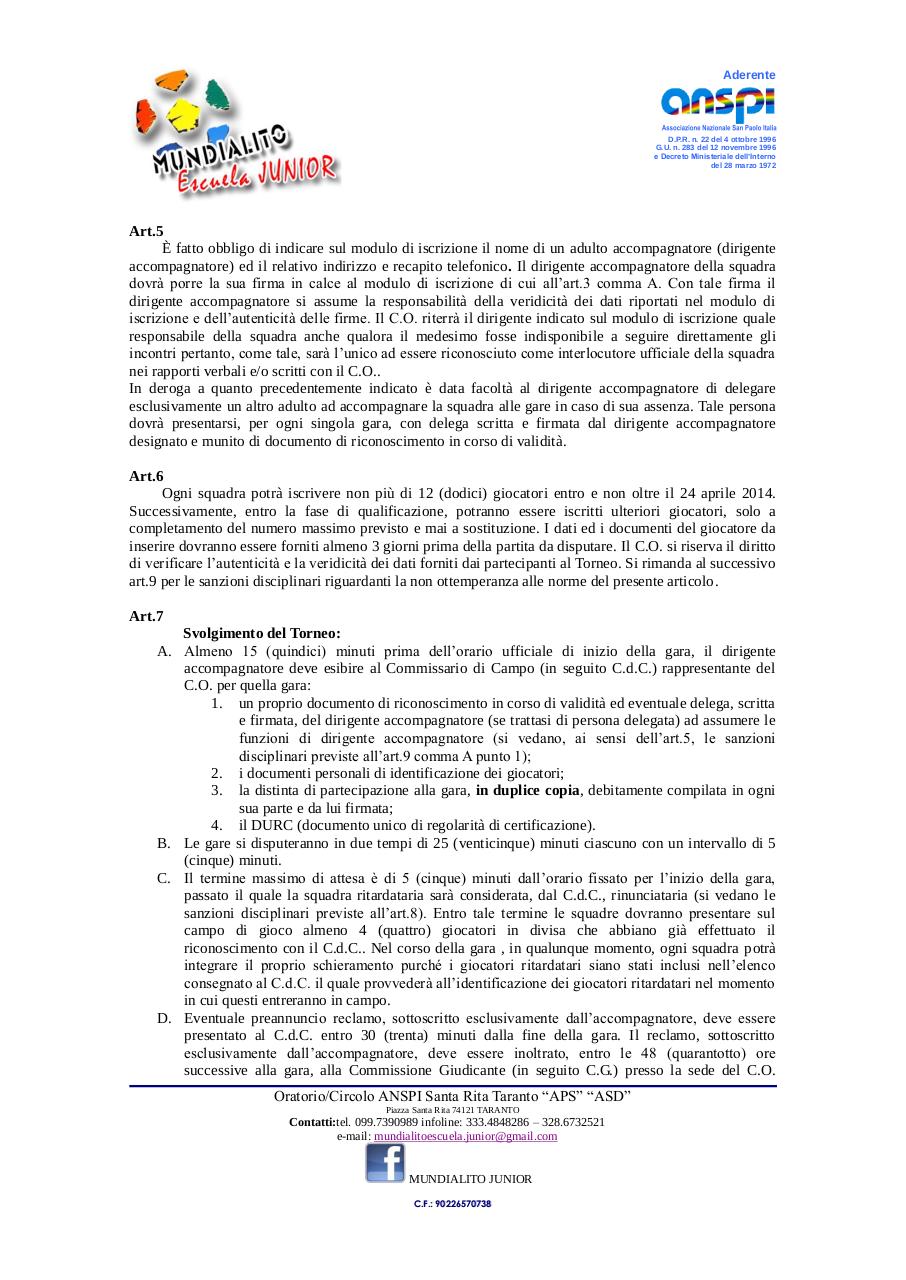 REGOLAMENTO XII Mundialito Junior 2014.pdf - page 2/6