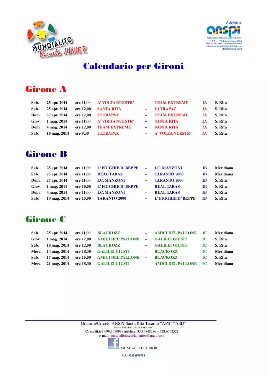 Page 2 of 2, calendario XII Mundialito Junior 2014