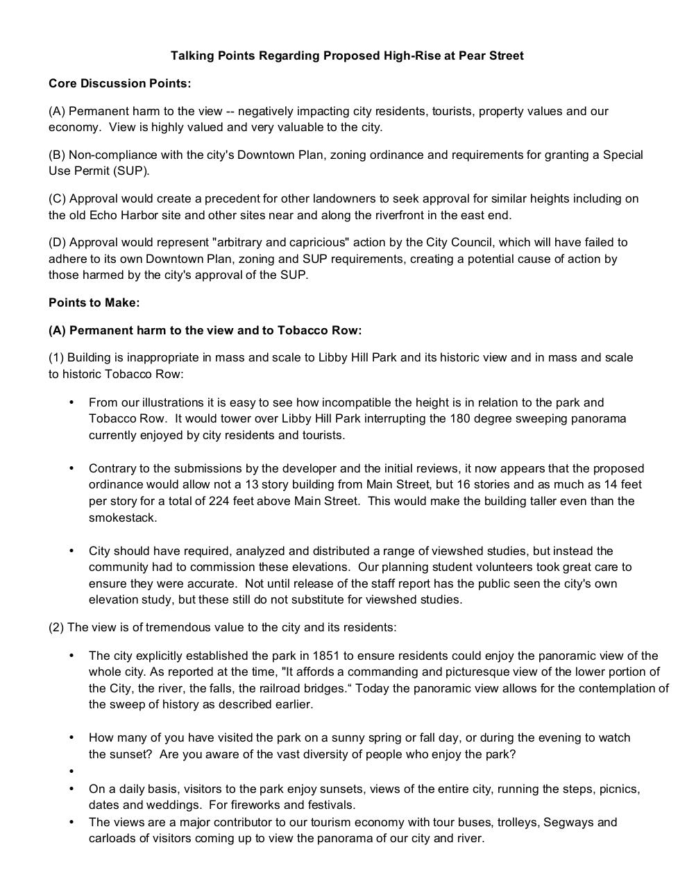 Document preview Talking Points for Proposed High Rise at Pear and Main.pdf - page 1/5