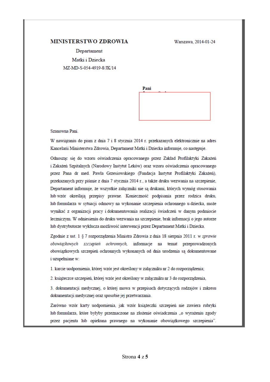 Document preview Pismo do przychodni_OÅšWIADCZENIA O ODMOWIE (1 ostatnie).pdf - page 4/5