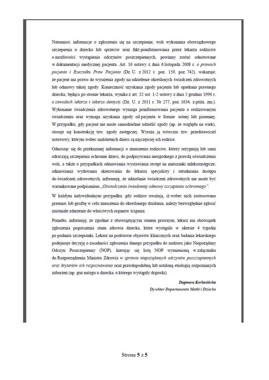 Document preview Pismo do przychodni_OÅšWIADCZENIA O ODMOWIE (1 ostatnie).pdf - page 5/5