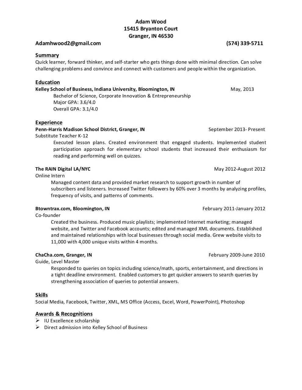 Document preview - Adam Wood RESUME.pdf - Page 1/1