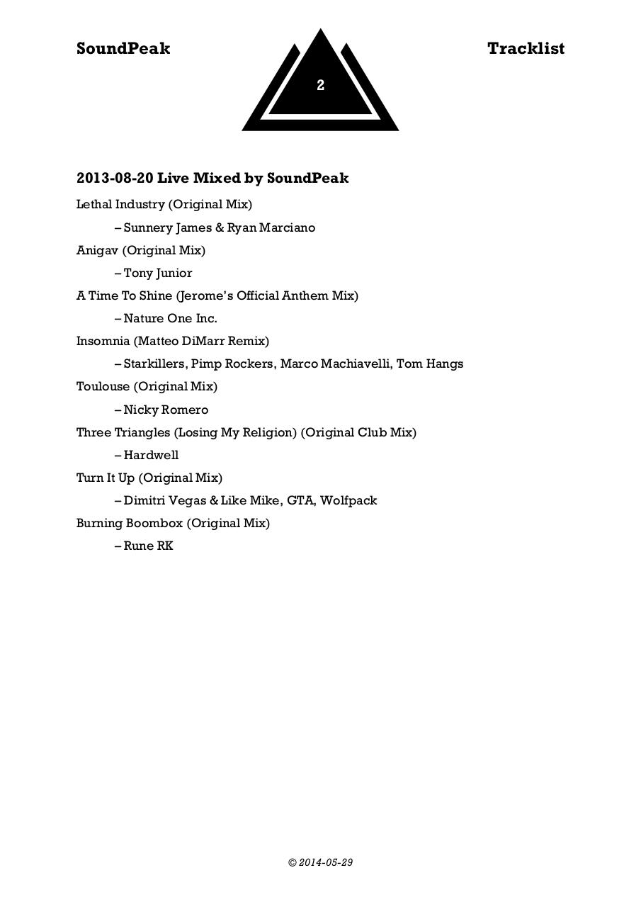 SoundPeak - Official Tracklist Â©2014-05-29 _ONLINE.pdf - page 2/33