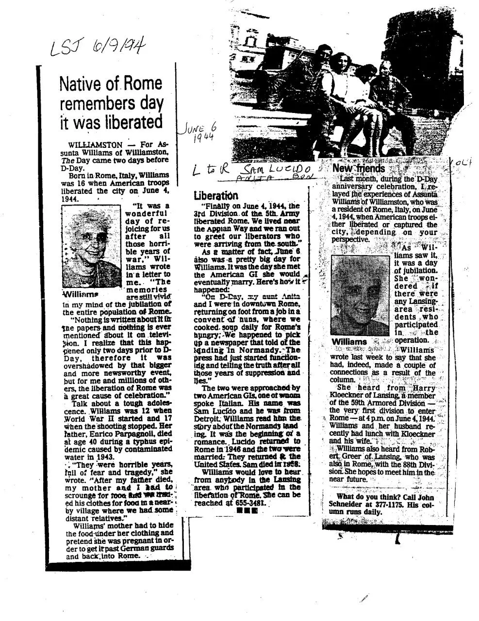 Page 1 of 1, Sue Lansing State Journal Article