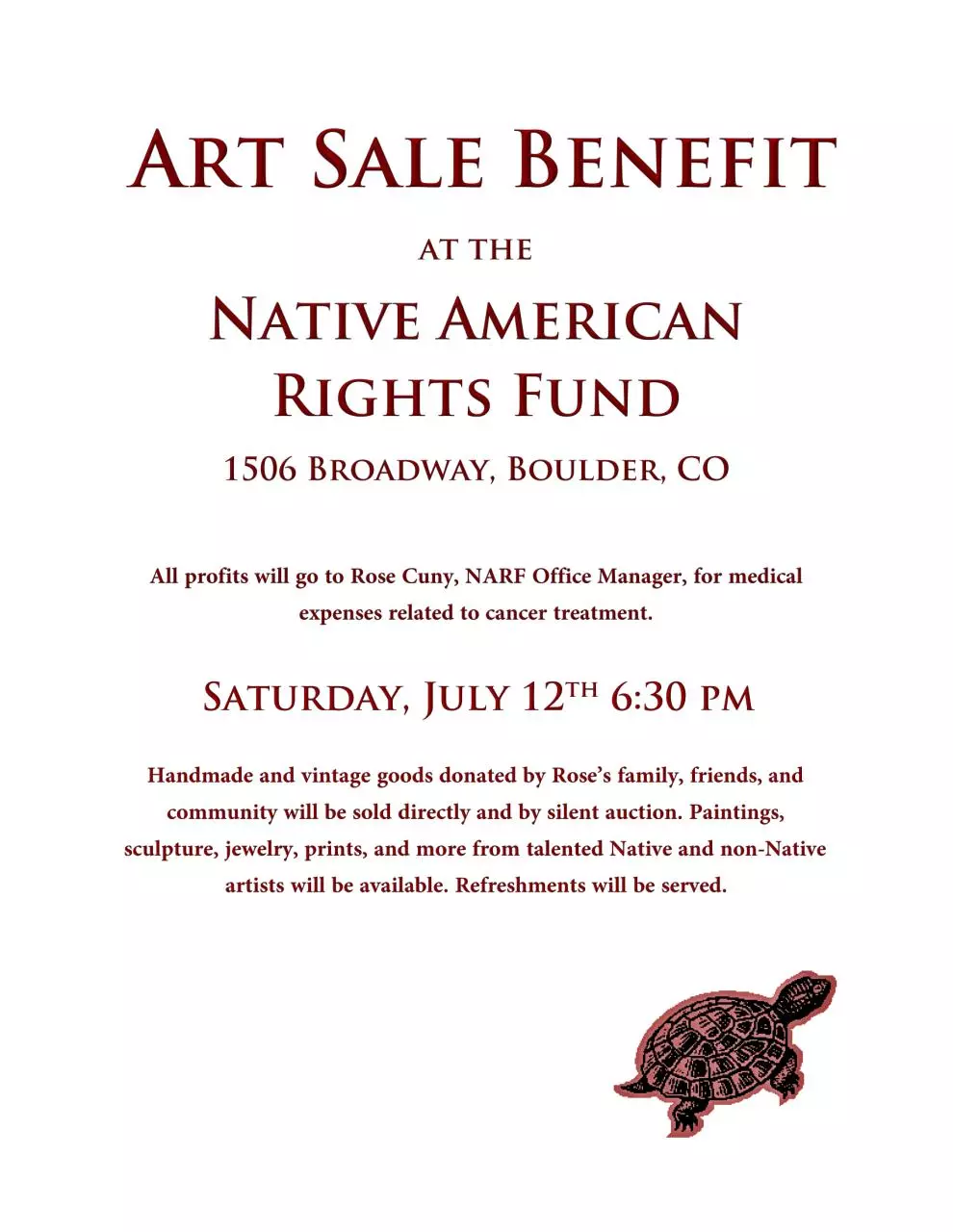 Page 1 of 1, Rose Art Sale Benefit Flyer