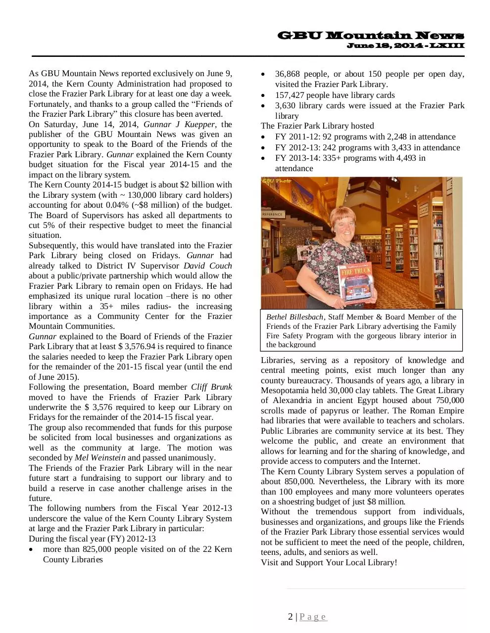 Page 2 of 38, GBU Mountain News LXIII June 18, 2014