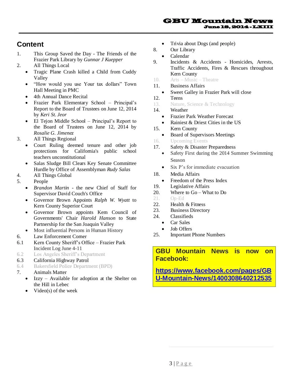 Page 3 of 38, GBU Mountain News LXIII June 18, 2014