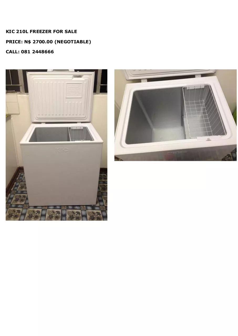 Page 1 of 1, KIC 210L FREEZER FOR SALE