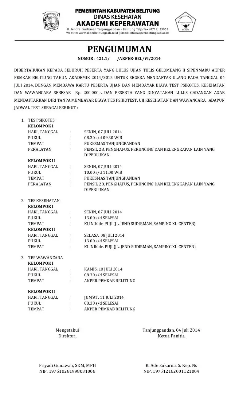 Page 1 of 1, PENGUMUMAN TEST