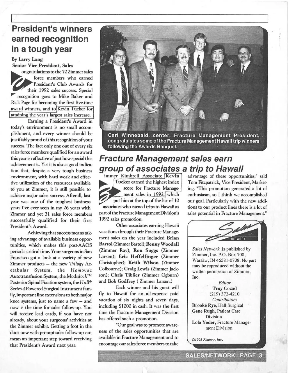 Page 1 of 1, KevinTucker Article Zimmer Years Largest sales Increase