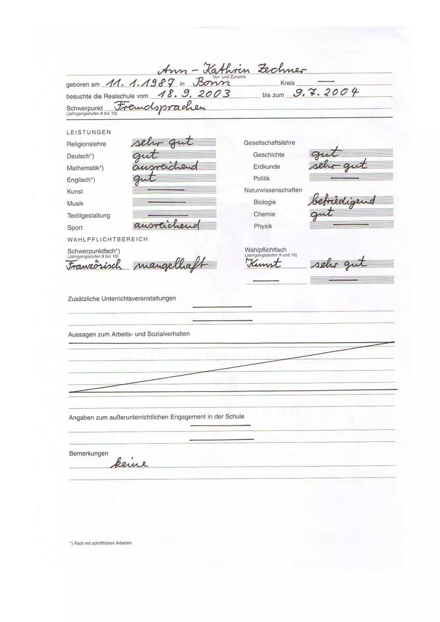 Page 2 of 3, Realschulzeugnis Zechner