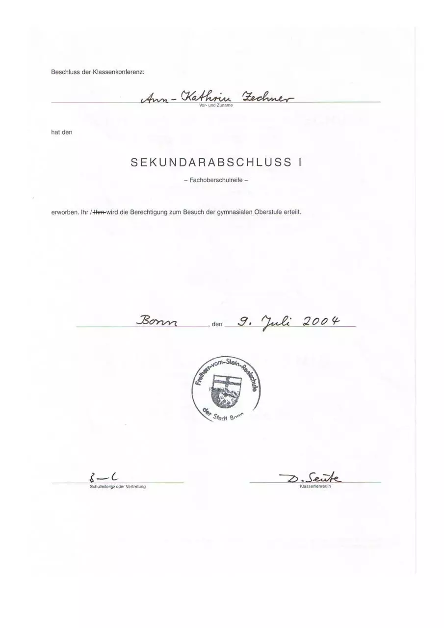 Page 3 of 3, Realschulzeugnis Zechner