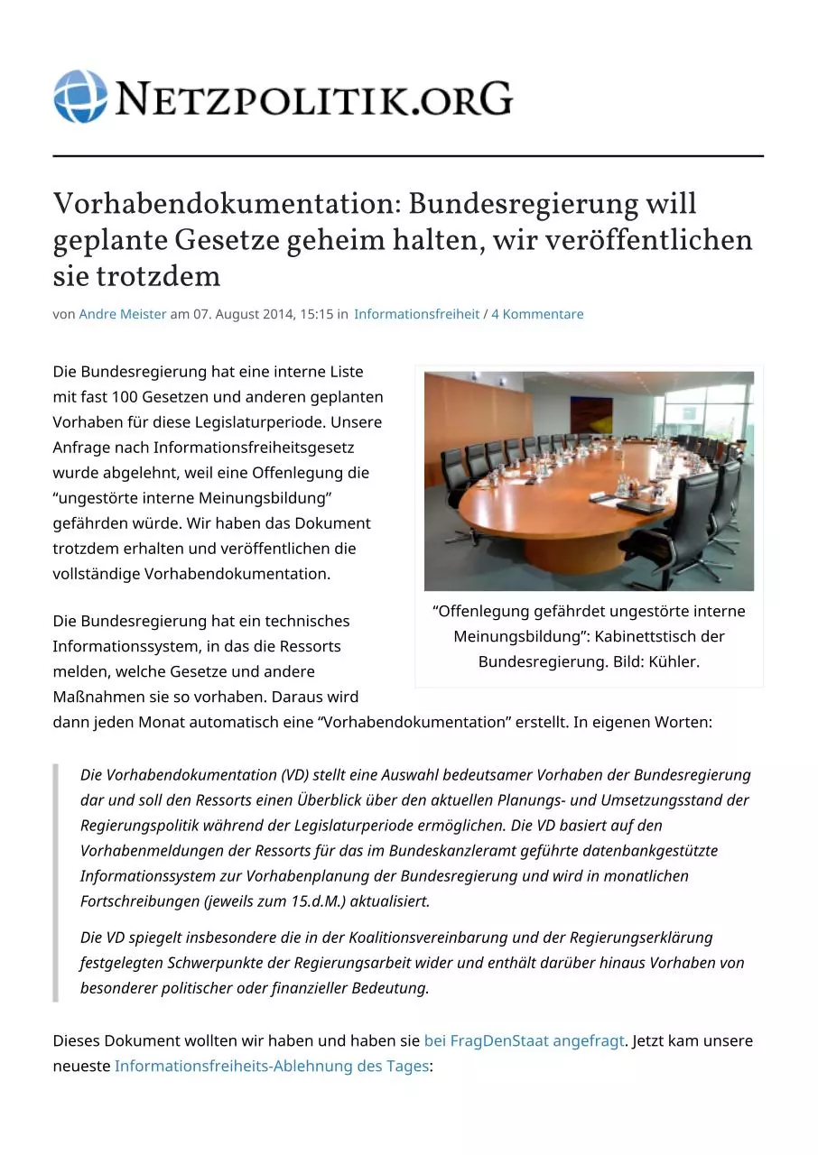 Page 1 of 8, Vorhabendokumentation: Bundesregierung