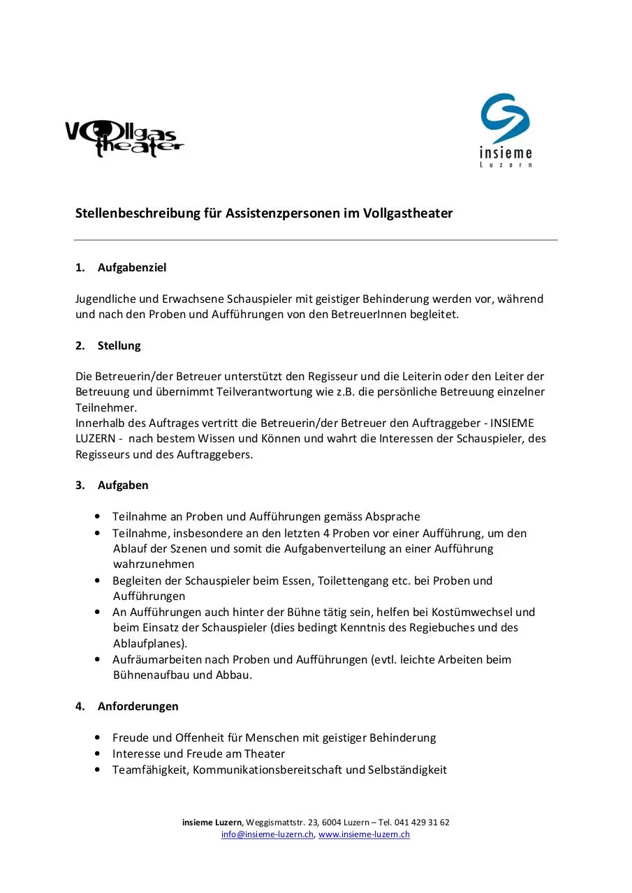 Page 1 of 2, Stellenbeschreibung Betreuung