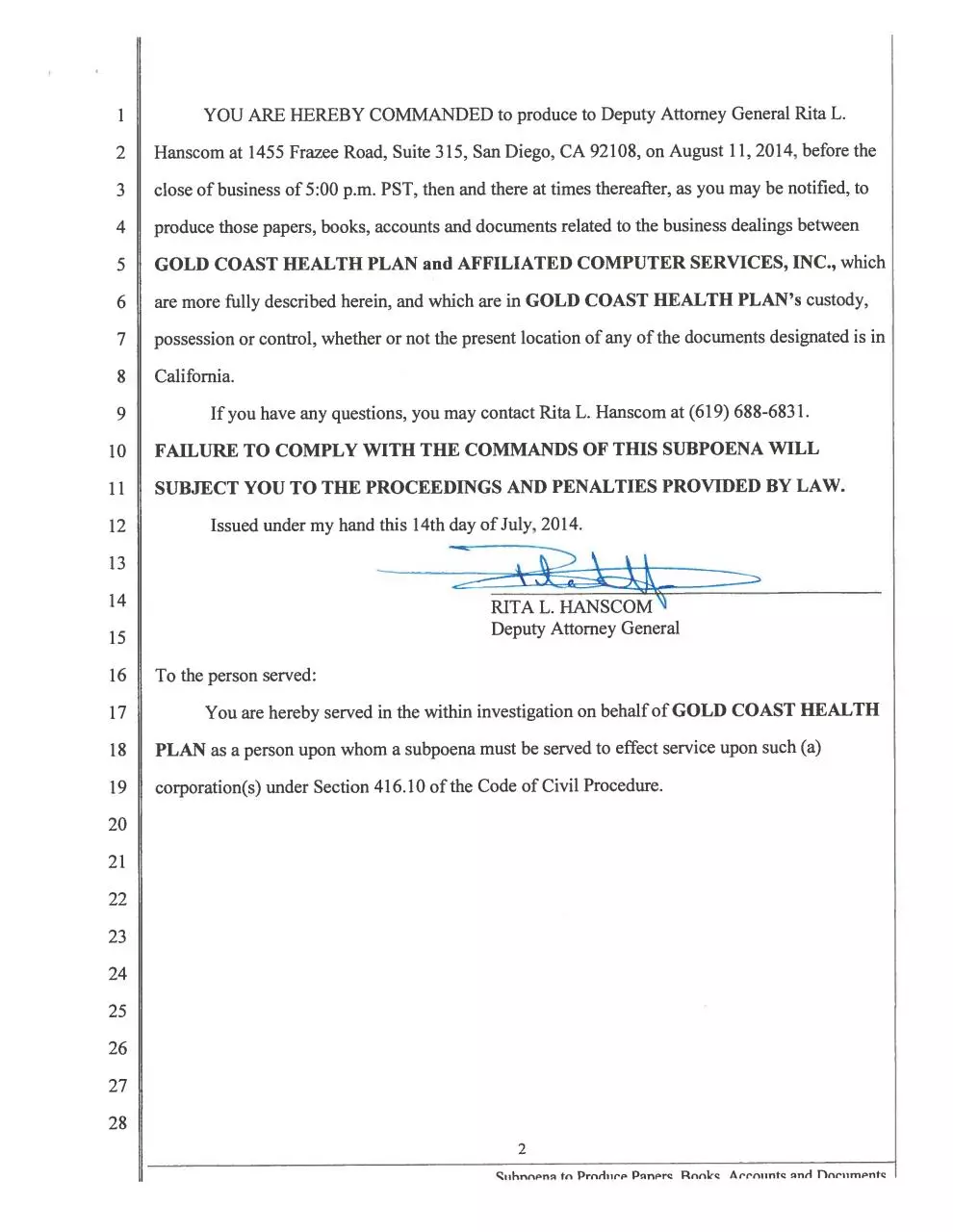 Page 2 of 12, Subpoena