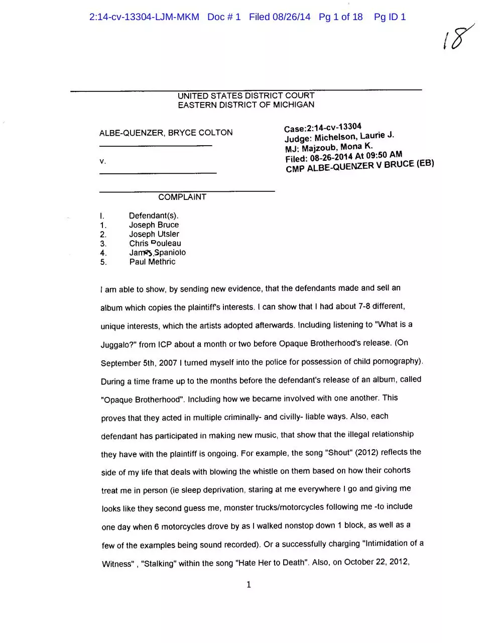 Page 1 of 18, ICP lawsuit