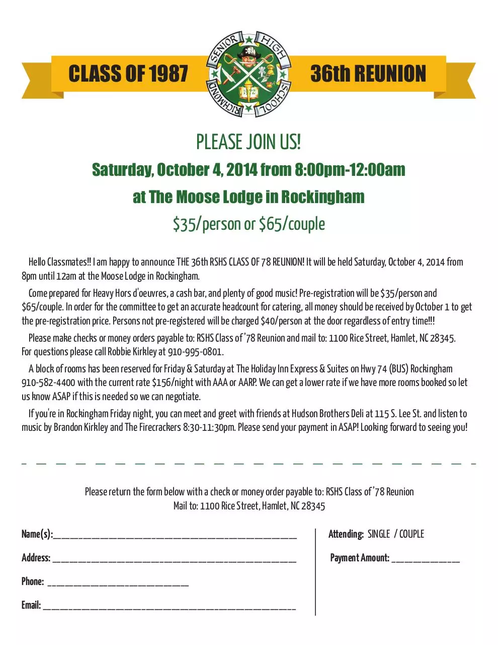 Page 1 of 1, RSHS Reunion info form