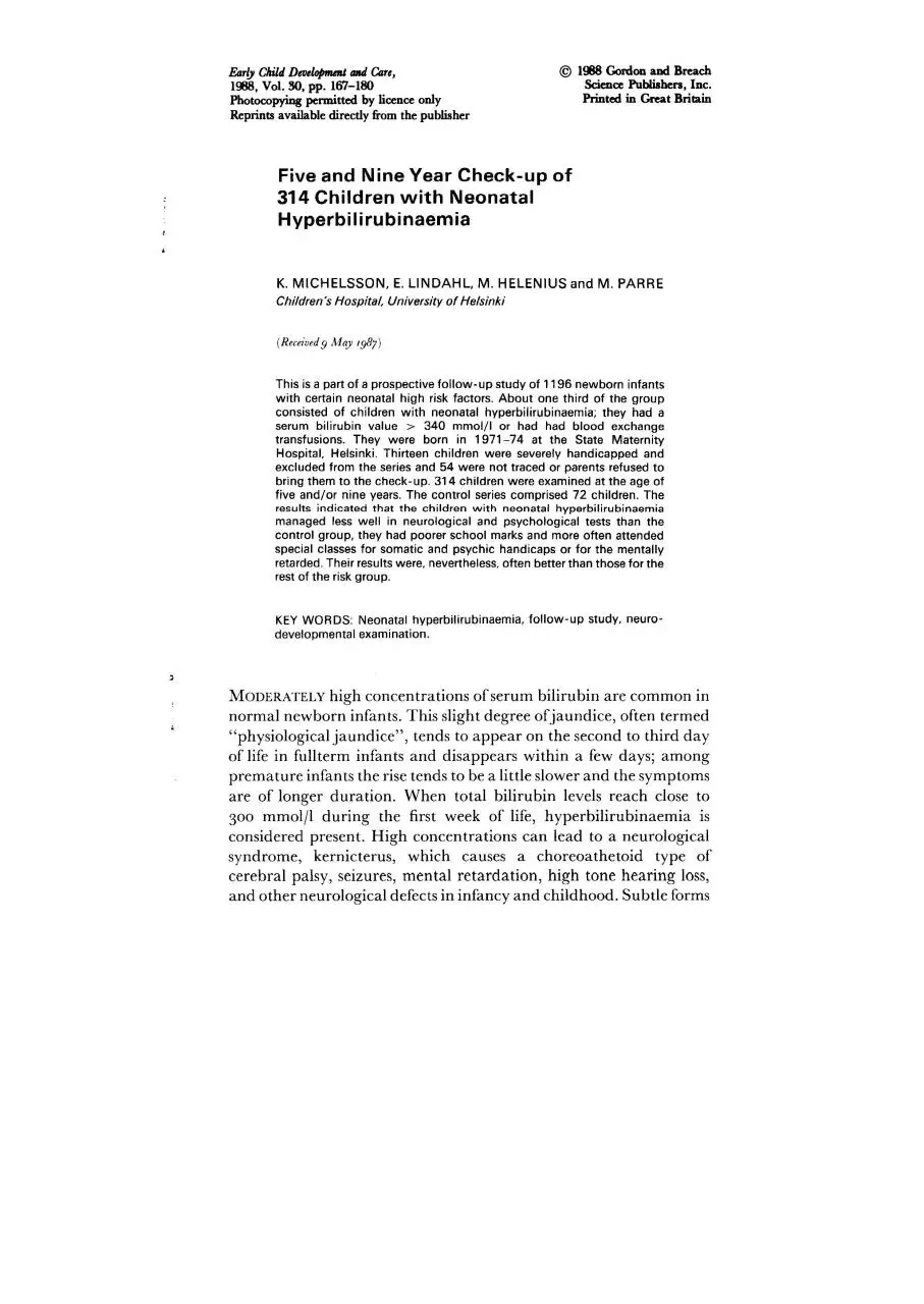 Page 1 of 15, five and nine year children with neonatal hyperbilirubinemia